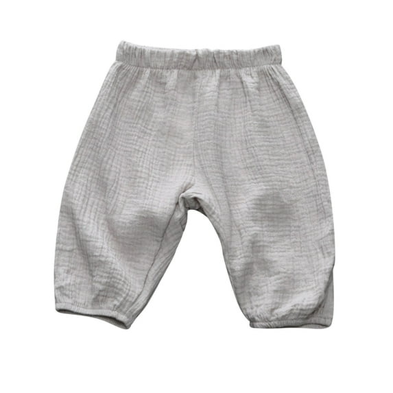 Wuxian Girls Pants Elastic Waist Wide Leg Linen-Cotton Solid Color Pants Breathable Loose Fit Basic Long Trousers Bloomers Casual Joggers Streetwear For Boys,Grey,6-12 Months
