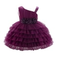 thumbnail image 1 of Wuxian Girls Party Tutu Dress Layered Ruffle One Shoulder Strap High Waist Floral Formal Gown Birthday Holiday Elegant Dresses,Purple,2-3 Years, 1 of 3