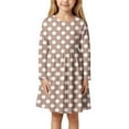 thumbnail image 1 of Wuxian Girls Polka Dot Dresses Casual Classic Cozy Round Neck Long Sleeve Knee Length High Waist Comfortable Stylish Fall Dress,Khaki,5-6 Years, 1 of 4