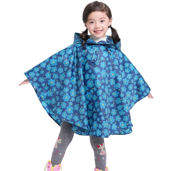 Wuxian Girls Rain Suit Rain Poncho Cartoon Raincoat Jacket Cute Rain Coat Toddler Boys Girls Rain Cape Light Waterproof Hoodie Outwear Raincoat,Blue,6-8 Years