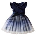 thumbnail image 1 of Wuxian Girls Ruffles Fly Sleeve Tutu Dress Christmas Knitted V-Neck High Waist Sparkly Star Print Cute Bow Winter Party Princess Mesh Winter Dress,Blue,2-3 Years, 1 of 9