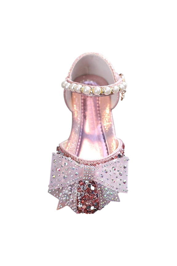 Girls Sandals Bridesmaids Mary Jane Princess Shoes Flats Glitter Bow Heels Wedding Party For Toddler Little/Big Kid Flip-Flops,Pink,5.5-6 Years