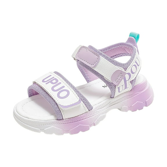 Wuxian Girls Sandals Thick Sole Comfort Open Toe Sandal With Adjustable Double Back Strap Fashionable Outdoor Beach Espadrilles,Purple,11-11.5 Years