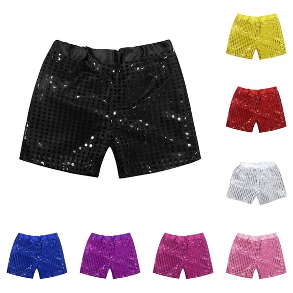 Wuxian Girls Sequin Shorts Elastic Waist Solid Color Sparkly Sparkle Ruffle Scooter Skater Stylish Dancewear Wide Leg Birthday Gymnastics Sparkly Shorts Clubwear,Black,2-3 Years