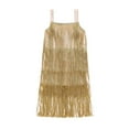 thumbnail image 1 of Wuxian Girls Sequins Dress Fringe Latin Spaghetti Strap Solid Color Tassel Shiny Sparkly Jazz Tango Dance Dresses,Gold,6-7 Years, 1 of 8