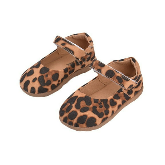 Wuxian Girls Shoes Cute Leopard Mary Jean Canvas Shoes Hook And Loop Closure Lightweight Soft Sole Sneakers On Dress Shoes Walking Running Shoe,Coffee,12-15M