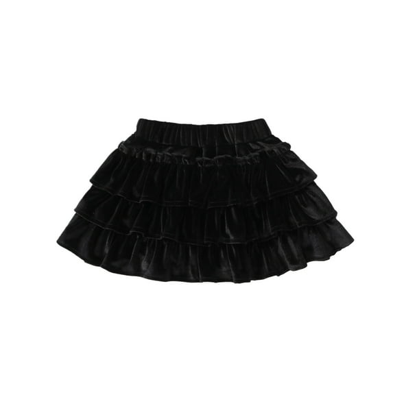 Wuxian Girls Short Skirts Wool Ruffled Pleated Layered Solid Color Skirt High Waist Fashionable Comfortable Fall Winter Casual Mini Skorts Fall Dresses,Black,4-5 Years