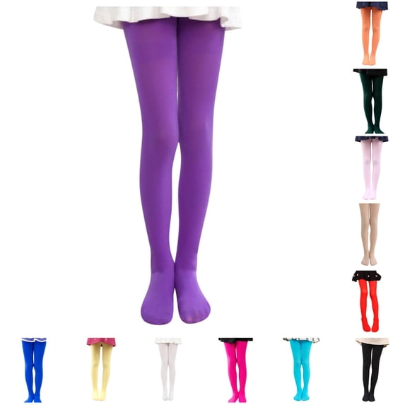 Wuxian Girls Solid Color Tights Leggings Breathable Ballet Soft Thick Lined Thermal Footed Dance Stretchy Relaxed Pantyhose Elastic Waist Full Length Casual Layered Pants,Purple,9-11 Years