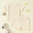 thumbnail image 1 of Wuxian Girls Summer Shirt Outfits Ribbed Breathable Round Neck Short Sleeved Cute Bows Ruffles Trim Top With Elastic Waist Shorts Comfortable Fashionable Cozy Dailywear,Green,18-24 Months, 1 of 9