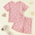 thumbnail image 1 of Wuxian Girls Summer Shirt Outfits Ribbed Breathable Round Neck Short Sleeved Cute Bows Ruffles Trim Top With Elastic Waist Shorts Comfortable Fashionable Cozy Dailywear,Red,18-24 Months, 1 of 9
