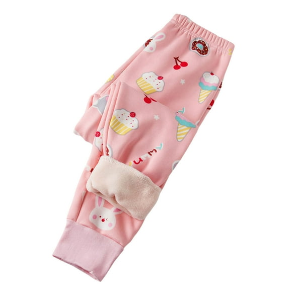 Wuxian Girls Sweatpants Cartoon Prints Elastic Waist Thick Fuzzy Lined Winter Warm Wide Leg Leggings Pants Plush Thermal Casual Trousers,Light Pink,3-4 Years