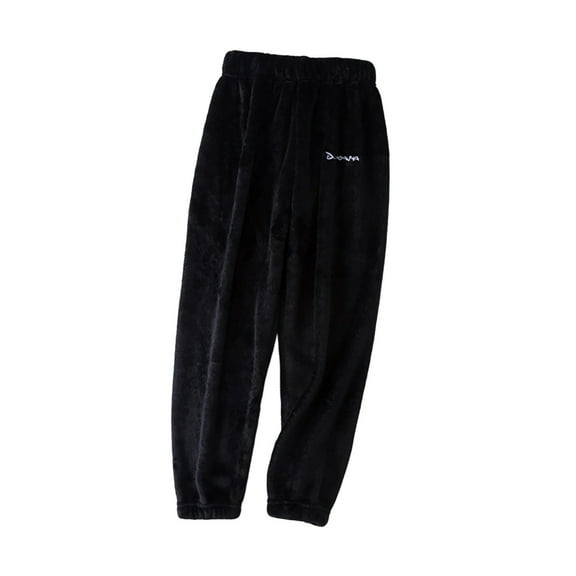 Wuxian Girls Sweatpants Plush Winter Thermal Flannel Sleep Trousers Elastic Waist Solid Color Letter Print Fuzzy Cozy Home Wear Soft Bottoms Comfy Streetwear For Boys,Black,2-3 Years