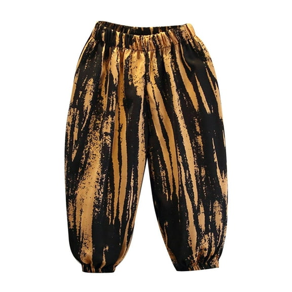 Wuxian Girls Sweatpants Spring Summer Thin Joggers Wide Leg Trousers Tie Dye Loose Elastic Breathable Ankle-Tied Pants Casual Soft Dailywear,Orange,10-11 Years