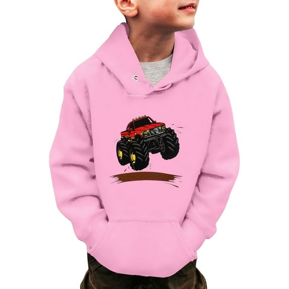 Wuxian Girls Sweatshirts Dinosaur Hoodies For Boys Monster Truck Pullover Toddler Tractor Hooded Sweatshirt Active Shirts Pullover,Pink,11-12 Years
