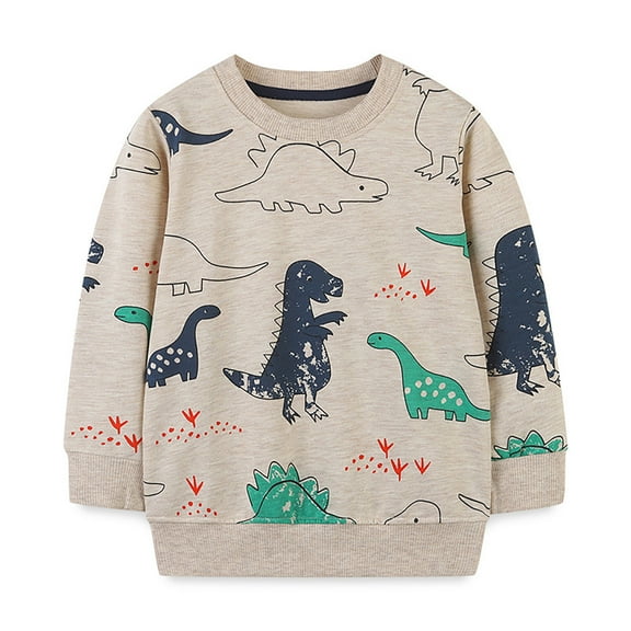 Wuxian Girls Sweatshirts Outfit Boy Girl Dinosaur Print Sweatshirt Crewneck Pullover Sweater Long Sleeve Shirt Sweat Shirt,Brown,3-4 Years