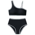 thumbnail image 1 of Wuxian Girls Swimsuit Two Pieces Bikini Set Ruffles One Shoulder Adjustable Strap Tops And High Waist Floral Print Bottoms Bathing Suits Youth Teens Summer Beach Swimwear ,Black,15-16 Years, 1 of 7
