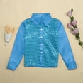 thumbnail image 1 of Wuxian Girls T Shirts Sparkly Sequins Shirts Long Sleeve Button Down Polo Collar Blouse Jazz Dance Performance Dancewear Cute Tops,Sky Blue,11-12 Years, 1 of 7