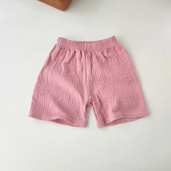Wuxian Girls Toddler Plaid Shorts Casual Ruffles Classic Elastic Waist Athletic Wide Leg Bottoms Breathable Loose Fit Summer Beach Outdoor Cute Bottom Short Pants,Pink,6-7 Years