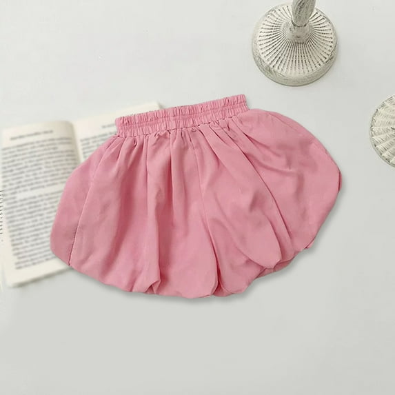 Wuxian Girls Toddlers Summer Flowy Shorts Elastic Waist Baggy Wide Leg Ruffles Solid Color Comfortable Outdoor Play Clothes Casual Trunks Fashionable Short Pants Pull On Shorts,Pink,18-24 Months