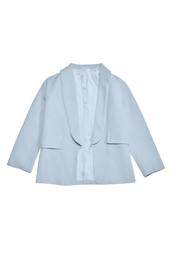 Girls Tops Blazer Long Sleeve Shawl Collar Formal Blazers Suit Jacket Open Front Inner Pocket Coat,Light Blue,9-10 Years