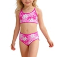thumbnail image 1 of Wuxian Girls Two Piece Swimsuits Floral Print Round Neck Ribbed Adjustable Strap High Waist Bikini Set Summer Beach Pool Comfortable Playwear Beachwear Breathable Bathing Suits,Pink,7-8 Years, 1 of 5
