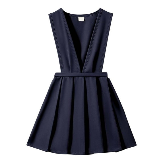 Wuxian Girls Uniform Jumper Dresses Casual Sleeveless V Neck A Line Pleated Dress For Toddler Kids Knee Length Comfortable Overall Outfit Streetwear