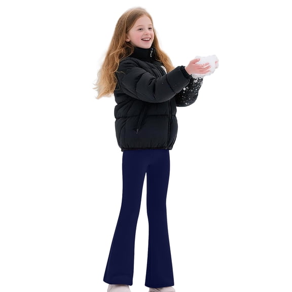 Wuxian Girls Uniform Pants Kids Dress Pants Wide Leg High Stretchy With Pockets Pull-On Slim Fit Ponte-Knit Trousers Solid Color Daily Wear,Black,9-10 Years