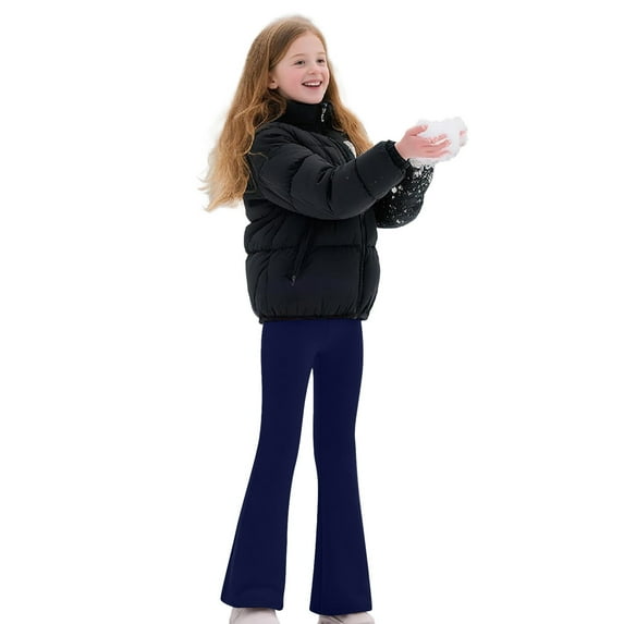 Wuxian Girls Uniform Pants Kids Dress Pants Wide Leg High Stretchy With Pockets Pull-On Slim Fit Ponte-Knit Trousers Solid Color Daily Wear,Navy,5-6 Years
