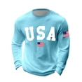 thumbnail image 1 of Wuxian Graphic Tshirts For Men Independence Day Long Sleeve T Shirt Summer Blouse Crew Neck USA Years Letter Striped Stars Print Celebrate America'S 250Th Anniversary Top Tees ,Sky Blue,XL, 1 of 3