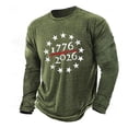 thumbnail image 1 of Wuxian Graphic Tshirts For Men Independence Day Long Sleeve T Shirt Summer Blouse Crew Neck USA Years Letter Striped Stars Print Celebrate America'S 250Th Anniversary Top Tees ,Army Green,S, 1 of 5
