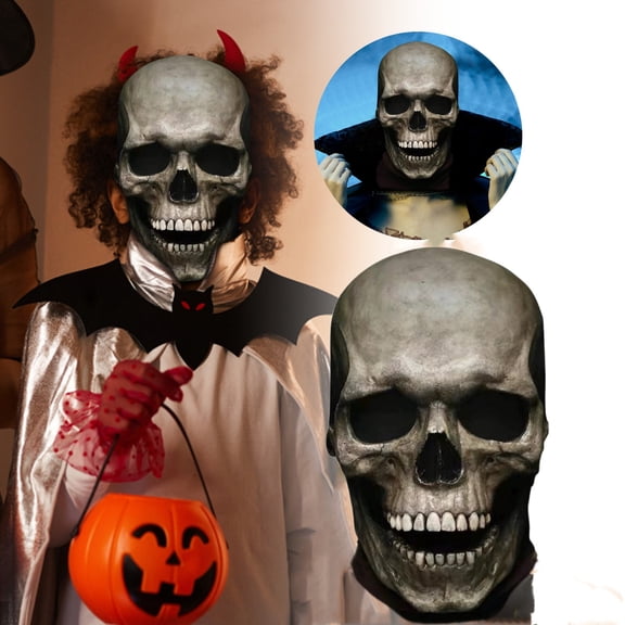 Wuxian Halloween Full Head Skull Face Mask Adult Scary Skeleton Head Cover for Halloween Haunted House Carnival Themed Party Dress Up Accessory Headpiece