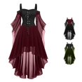 thumbnail image 1 of Wuxian Halloween Womens Dresses, Mesh Sheer Bell Half Sleeve High-Low Dress, Off The Shoulder Gothic Dresses For Women, 1 of 5