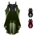 thumbnail image 1 of Wuxian Halloween Womens Dresses, Mesh Sheer Bell Half Sleeve High-Low Dress, Off The Shoulder Gothic Dresses For Women, 1 of 5