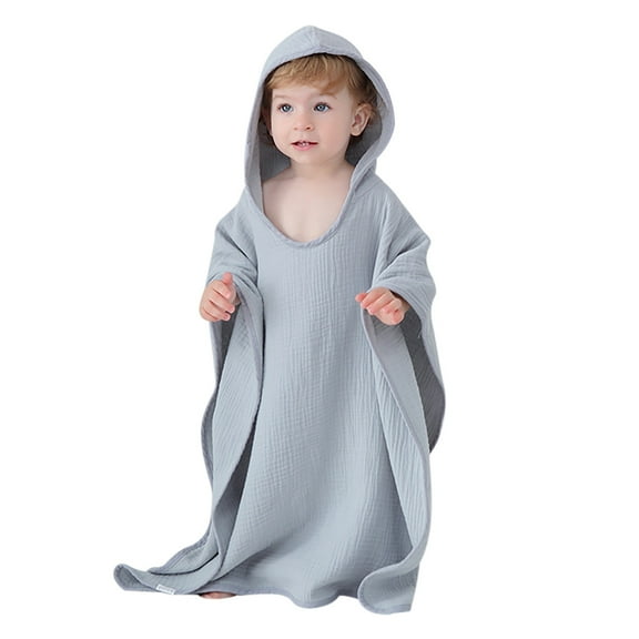 Wuxian Holiday Outfits Hooded Solid Color Bathrobe Soft Cozy Cotton Poncho Towel Swim Cover Up Breathable Absorption Towels Sleeping Wear Sets,Grey,One Size