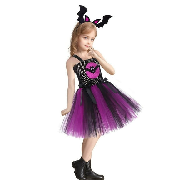 Wuxian Infant Girls Halloween Clothes Tutu Dress For Girls Tulle Dresses Fairy Princess Dress Sleeveless For Little Girl Birthday Party Outfit,Purple,4-5 Years