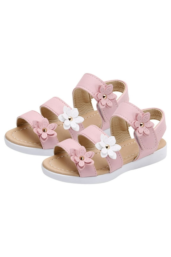 Kid Girls Sandals Summer Cute Open Toe Flats Pricness Sandals Fashion Big Flower Sandals,Pink,18-24 Months