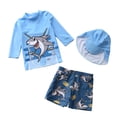 thumbnail image 1 of Wuxian Kids Boys 3 Piece Swimsuits Rash Guard Raglan Sleeve Striped Cute Cartoon Pattern Long Sleeve Shirts Tops And Elastic Waist Shorts Trunks Swimwear Outfits Bathing Suit,Navy,2-3 Years, 1 of 2