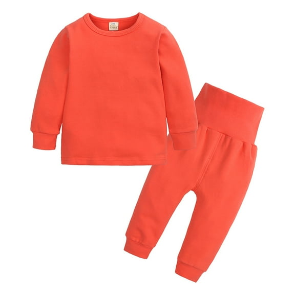 Wuxian Kids Boys Fall Winter Basic Clothes Sets Casual Crewneck Cute Pattern Long Sleeve Pullover Sweatshirt And Sweatpants 2 Piece Loose Fit Warm Outfits Set,Orange,6-9M