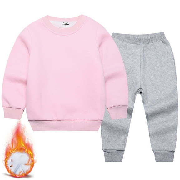 Wuxian Kids Boys Fall Winter Basic Clothes Sets Casual Crewneck Cute Pattern Long Sleeve Pullover Sweatshirt And Sweatpants 2 Piece Loose Fit Warm Outfits Set,PK2,2-3T