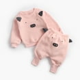 thumbnail image 1 of Wuxian Kids Boys Fall Winter Basic Clothes Sets Casual Crewneck Solid Color Long Sleeve Pullover Sweatshirt And Sweatpants 2 Piece Loose Fit Warm Outfits,Pink,6-12M, 1 of 9