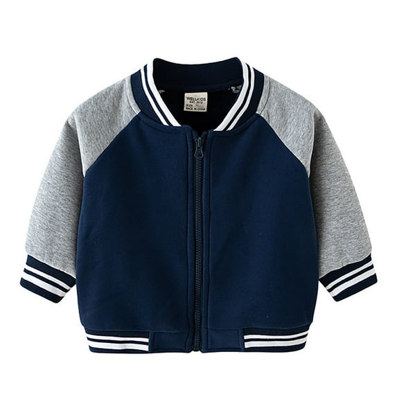 Wuxian Kids Boys Girls Coat Autumn Winter Thickened Baseball Jacket Boys Girls Varsity Sports Track Coat Striped Jacket,Navy,2-3 Years