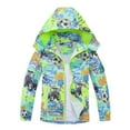 thumbnail image 1 of Wuxian Kids Boys Girls Coat Waterproof Hooded Jacket Truck Printed Raincoats Outdoor Windbreaker With Zipper Up And Pocket Rain Outerwear,Green,9-10 Years, 1 of 6