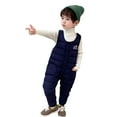 thumbnail image 1 of Wuxian Kids Christmas Outfit Thick Padded Snowsuit Sleeveless Solid Button Down Jumpsuit Wadded Suspender Ski Pants Overalls Trousers Warm Soft Fall Winter Outfits,Navy,4-5 Years, 1 of 5