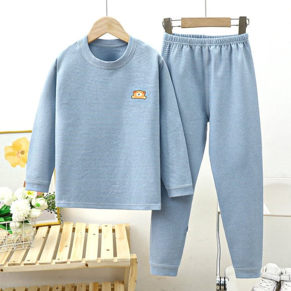 Wuxian Kids Christmas Outfit Warm Solid Color Thick Lined Layered Based Long Sleeve Pullover Tops Pants Casual Fall Winter Outfits,Blue,2-3 Years