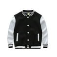 thumbnail image 1 of Wuxian Kids Coat Baseball Varsity Jacket Button Down Long Sleeve Windbreaker Outwear Coat With Pocket Fall Winter Outfits,Bk1,9-12 Years, 1 of 3