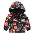 thumbnail image 1 of Wuxian Kids Coat Hooded Windproof Printed Zipper With Pocket Jacket Coat For Toddler Boys Fall And Winter Warm Jacket,Black,18-24 Months, 1 of 8