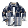 thumbnail image 1 of Wuxian Kids Coat Long Sleeve Lapel Button Down Flannel Shirt Jacket Plaid Shacket Baby With Front Pocket Fall Base Sweatshirts,Blue,0-6 Months, 1 of 3