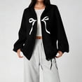 thumbnail image 1 of Wuxian Kids Cute Bow Jacket Zip Up Hoodie Solid Color Comfy Casual Long Sleeve Sweatshirt Cozy Warm Coat,Black,9-10 Years, 1 of 5