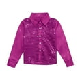 thumbnail image 1 of Wuxian Kids Girls Sparkly Sequins Shirts Button Down Solid Color Long Sleeve Turndown Collar Dance Top Boys Jazz Dance Performance Clothing,Hot Pink,9-10 Years, 1 of 6