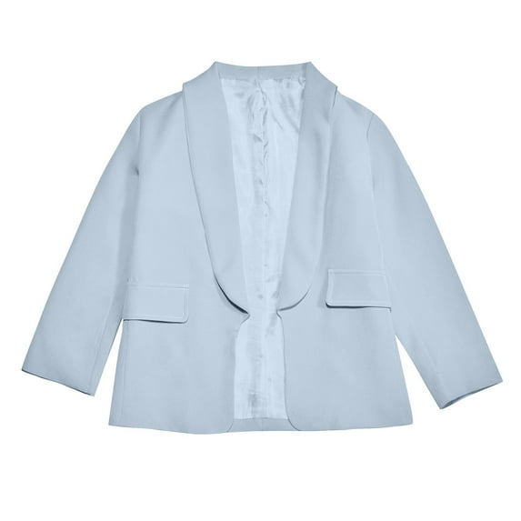 Wuxian Kids Girls Tops Blazer Long Sleeve Shawl Collar Formal Blazers Suit Jacket Open Front Inner Pocket Blazer,Light Blue,11-12 Years